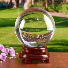 Clear Crystal Ball Quartz + Wood Stand ( 40mm -100 mm ) Healing Sphere