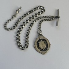 Antique Sterling Silver Albert Pocket Watch Chain 1901 Edwardian 38cm & Fob