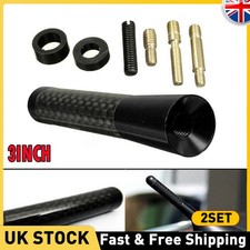 2SET Car Antenna Carbon Fiber Radio FM Antena Black Kit Universal Screw 3INCH UK