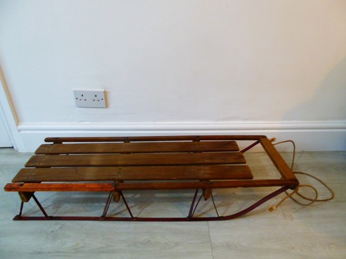 Vintage wooden metal sledge - metal,