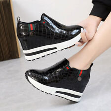 LADIES HIDDEN HEEL SNEAKERS 6CM WEDGE HIGH TOP TRAINER SLIP ON SPORT SHOES 38 39