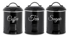 Retro Set of 3 Black Tea Coffee Sugar Canister Air Tight Pots Kitchen Storage