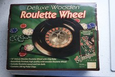 Deluxe Wooden Roulette Wheel With Chip Rake, Game Cloth And Poker Chips