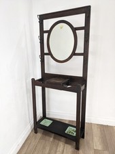 HALL STAND Antique Oak Coat Hat Mirrored Umbrella Hooks Glove Box FREE DELIVERY