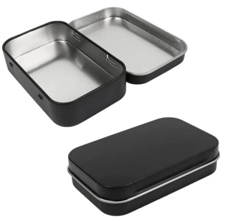 Tobacco tin black - with, hinged