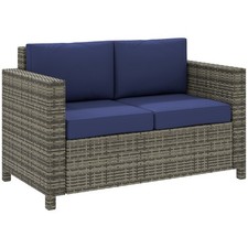 Outsunny Rattan Wicker 2-seat Sofa Loveseat Padded Garden Furniture Blue