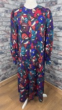 Vintage Jaeger Dress Midi 100% Wool Multicoloured Floral Belted 70s 80s Size 16