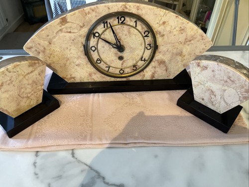 Art deco mantle clock pink - deco, and