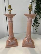 Pair Terracotta Roman Column Lamps Classic Corinthian Table Lights 90s Boxed