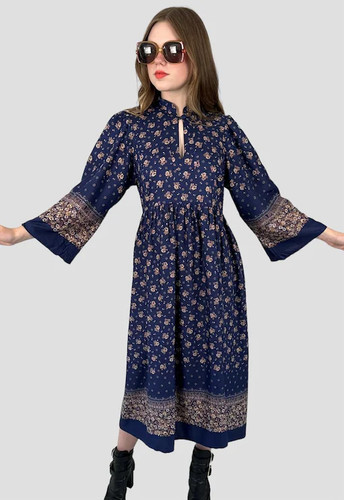 Vintage blue floral smock - 70's,
