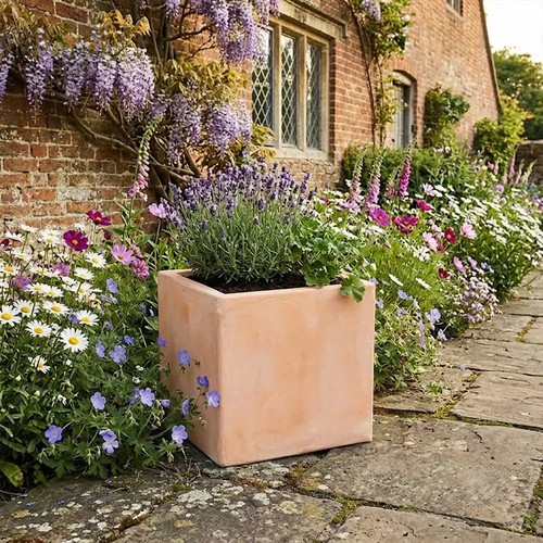 Rustic terracotta cube - rustic, planter