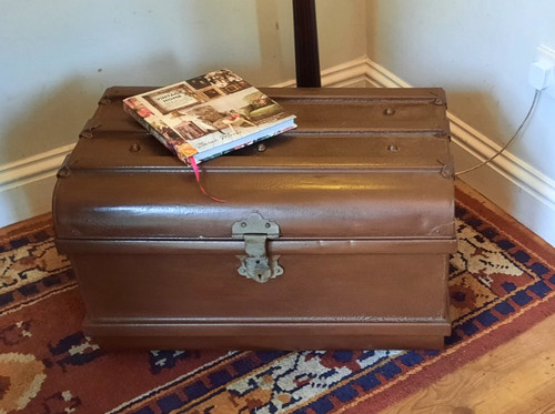 Vintage metal steamer trunk - vintage,