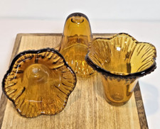 3 Mini Vintage, Amber Glass, Scalloped Edged Sconce Shades