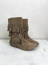 Fringed Suede Ankle Boots Tan