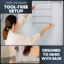 3 Tier Over the Door Towel Rail Holder Rack Hanger Tidy Chrome Kitchen Organizer