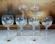 *STUNNING* 6x Mirror Bohemia Crystal Wine Glasses Frosted Etched Handmade