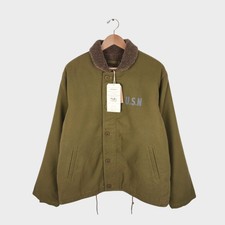 OKONKWO MFG Men's Khaki Green USN Fleece Lined N1 Deck Jacket - Brand New - XL