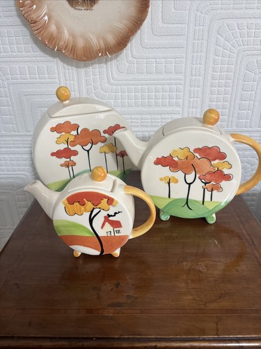 Clarice cliff style teapots - clarice,