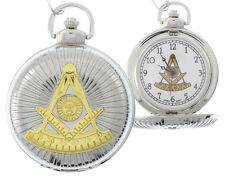 Masonic Past Master Pocket Watch - Duo-tone Steel Gold - Square & Compass Design