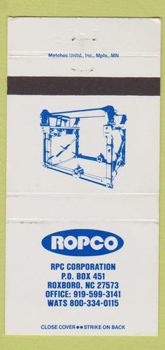 Matchbook cover ropco rpc - -,