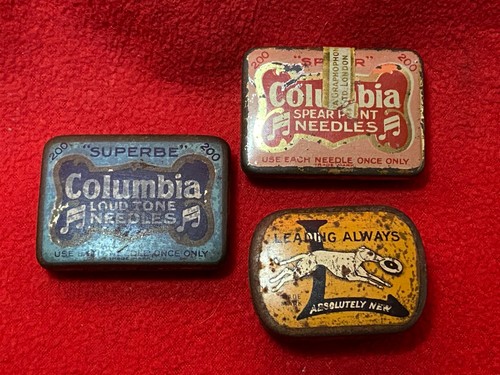 Three gramophone needle tins - three,