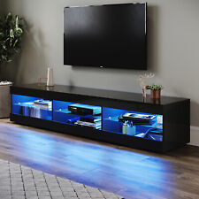 180cm Black LED High Gloss TV Stand Cabinet Unit Stroage Glass Shelves Sideboard