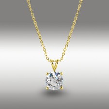 1 Ct Round Brilliant Cut GRA MOISSANITE 16+2" Solid 14k Yellow Gold Necklace NEW