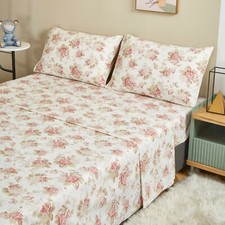DaDa Bedding Shabby Chic Dainty Cottage Floral Roses Soft 100% Cotton Flat Sheet