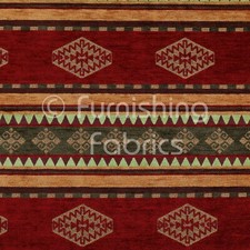 Quality Kilim Aztec Pattern With Stripes In Red Gold Green Upholstery Fabric