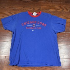 Chicago Cubs Shirt Mens L Blue Nike Center Swoosh MLB Baseball Tee Vintage 90s