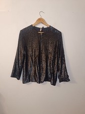 Topshop Black Sequin Full Zip Long Sleeve Party Cocktail Jacket 10