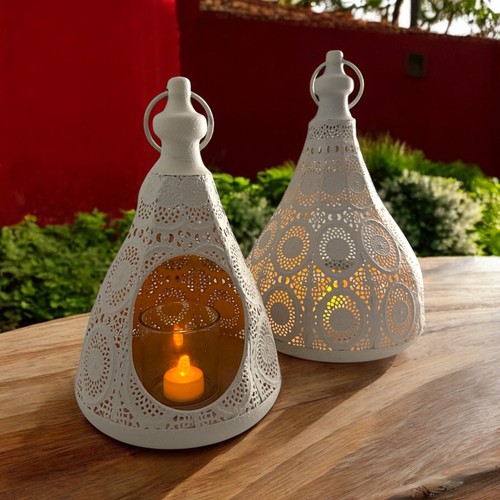 White metal moroccan candle - metal,