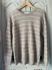 Unisex EWM  Beige Stripe Lambs wool Crew Neck Jumper Size Medium 
