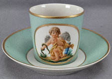 Continental Hand Painted Cupid & Snake Turquoise & Gold Coffee Cup & Saucer