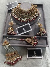 Red Indian / Pakistani Bridal Jewellery Set with Earrings Tikka & Jhummar Set