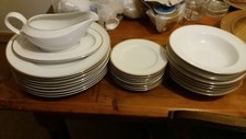 Fine bone china dinner service- 8 places, white with gold trim- was £110 NOW £84
