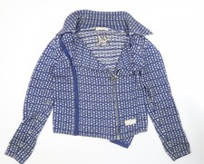 Odd Molly Women’s Blue Knit Zip Cardigan Size 10 Cotton Collared