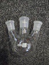 SCIENCE LAB GLASSWARE SGL 100 ml ROUND BOTTOMED BOILING FLASK WITH 3 OUTLETS VGC