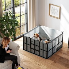 Dog Whelping Box, 4-Panel Whelping Pen with Washable Whelping Pad, Black