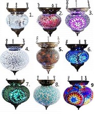 Turkish Moroccan Mosaic Hanging Candle Holder Crushed Glass Medium & Large