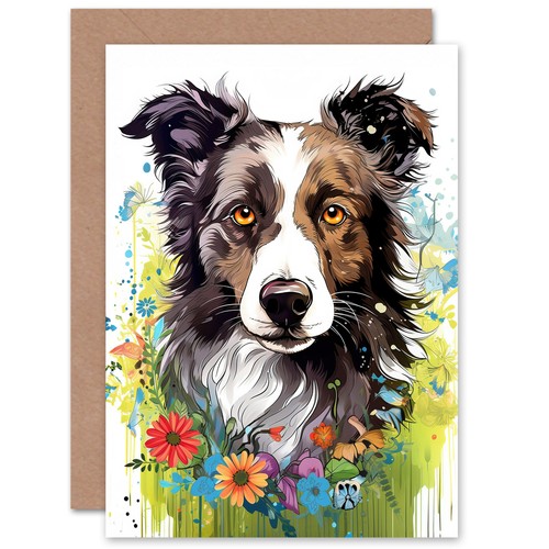 Border collie dog - lover, floral
