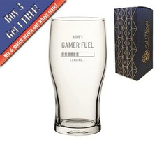 Engraved Pint Glass Name's Gamer Fuel Design, Gift Boxed