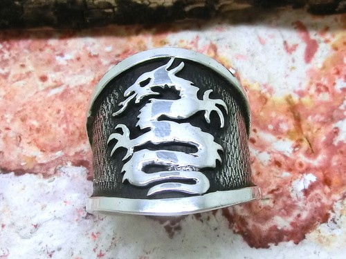 Dragon 925 silver ring - silver, wide