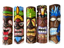 SET OF 5 20" TIKI MASK HAWAIIAN WALL ART ISLAND HOME DECOR BAR TROPICAL