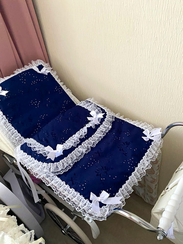 Navy blue white dolls pram - &,