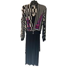 Virginie Dress Jacket Vintage Womens Size Medium Midi Black Ensemble Pleated Mod