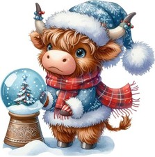 Christmas Highland Cow Wall Art Bedroom Window Decor Vinyl Sticker Decal 6 Sizes