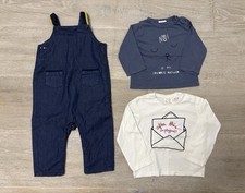 Baby Boys Set 6-9 Months Jean Dungarees & 2 Long Sleeve Tops Zara Knot Kiabi
