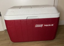 Large Vintage Coleman Polylite 40 Cool Box Cooler- 40 Litre- Red & White- USA