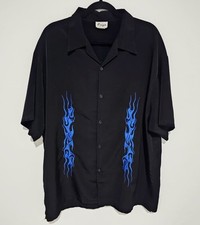 Vtg Y2K Saga Shirt Mens XL Embroidered Flames Rave Skater Bowling Made In USA 